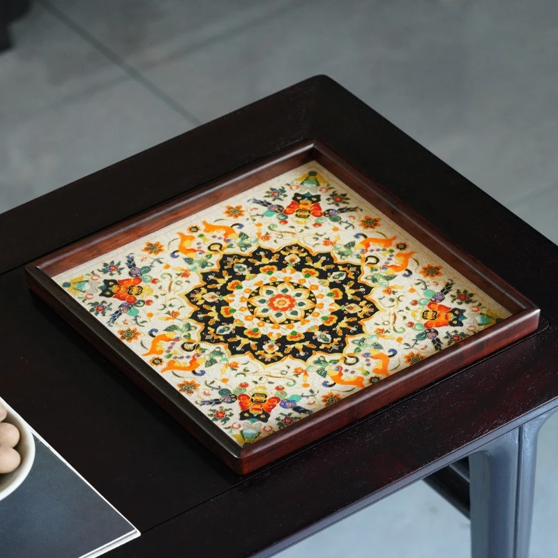 Cloisonné enamel color dry brewing table Chinese tea tray tea set tea table tea sea solid wood tea brewing device storage tray