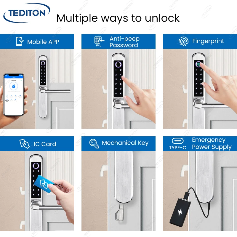 Fechadura Digital Cerradura Inteligente Para Puerta Electronic Handle Fitting 85/92mm Spacing Smart Lock with App Online Control