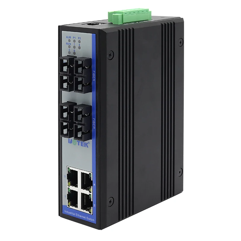 

UOTEK 100M 8-портовый управляемый Ethernet-коммутатор IGMP Snooping V1/V2/V3 4+4G Переключатель на DIN-рейку UT-62208F-4T4SC-MNF