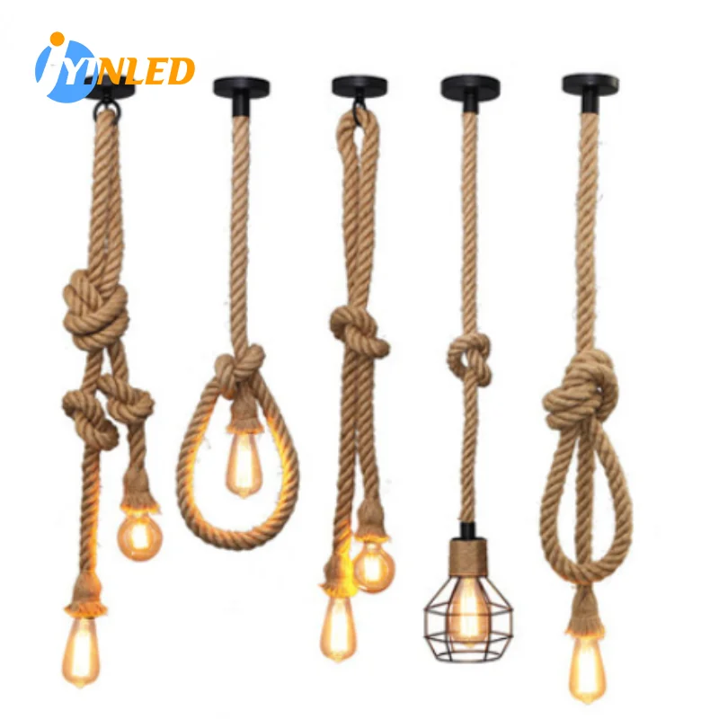 Single Double Head Rope Pendant Light For E27 Bulb Twisted Style for Bedroom Restaurant Cafe Bar Country Style Indoor Decoration