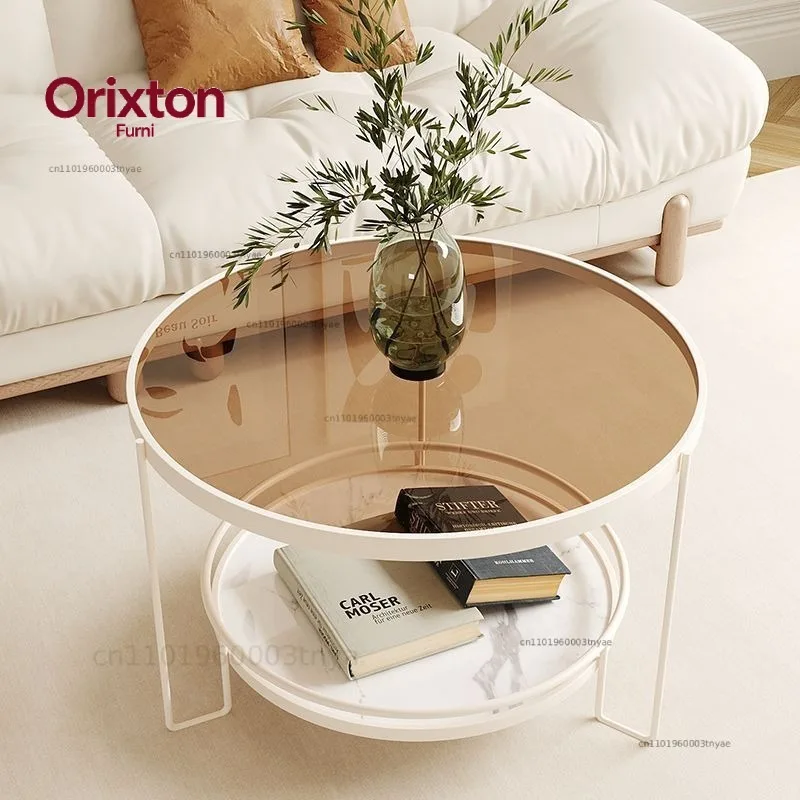 Changhong tempered glass coffee table small apartment living room round household minimalist mini table