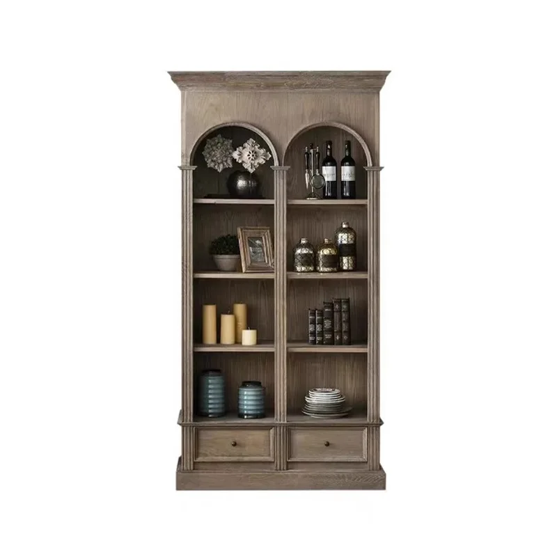 

American light luxury solid wood bookcase modern simple living room old locker wine cabinet French retro arched decorative
