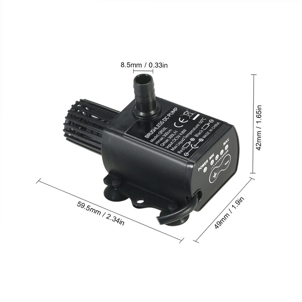 USB DC5V 4.8W Ultra-quiet Mini 300L/H Lift 300cm Brushless Water Pump Waterproof Submersible Fountain with Flow Adjustment