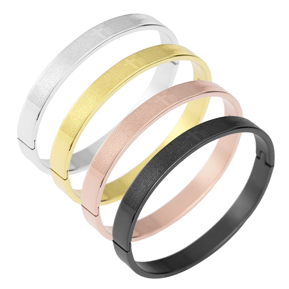 Luxury Beautiful High Quality Stainless Steel Cuff Metal Jewelry For Men Scripture Bracelets & Bangles 4 Colors Choices