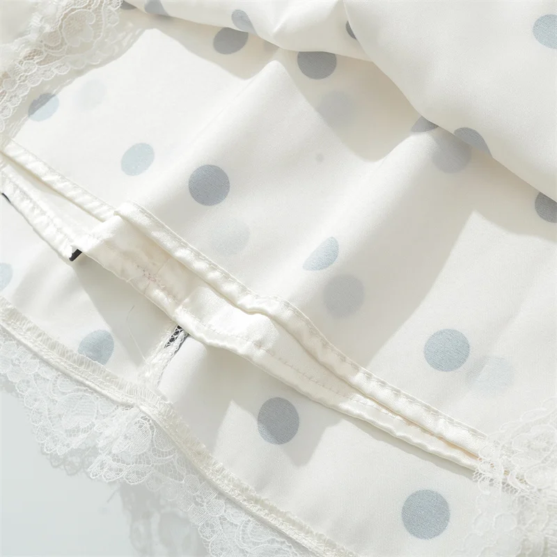 KEYANKETIAN 2025 Summer New French Style Lace  Decoration V-Neck Polka Dots Print Mini Dress Women's Backless Halter Satin Dress