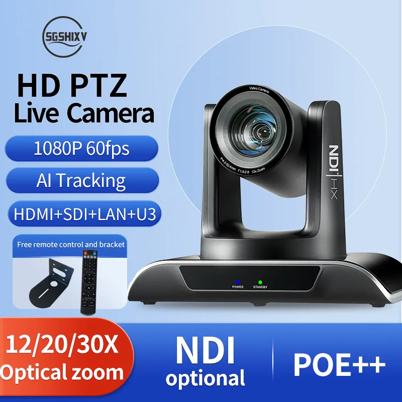 Optional NDI Video Conference PTZ  Camera 20/30x Optical Zoom POE + IP Cam 1080P60fps AI Tracking Utilized in Business Meetings