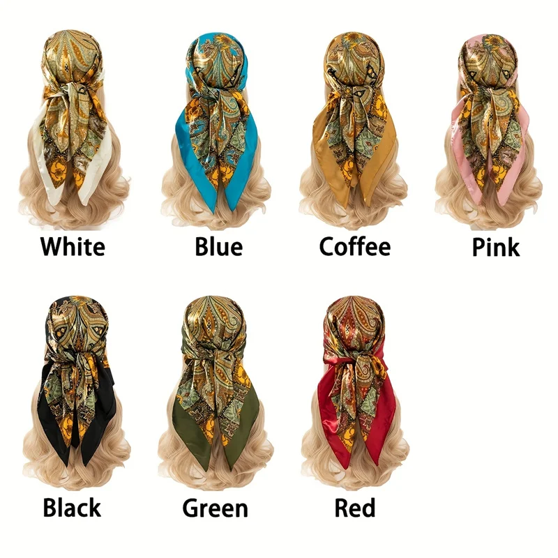 Silk Shawl Satin Square Scarf For Women Paisley Neckerchief Female New Headband Hair Bands Print Foulard Hijab Wraps Bandana