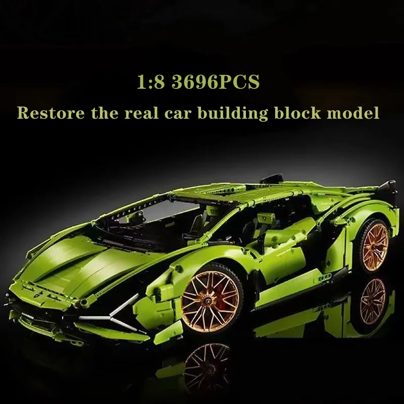 3696 blocks Lamborghini Sian sports car, technical style, surprise gift for kids