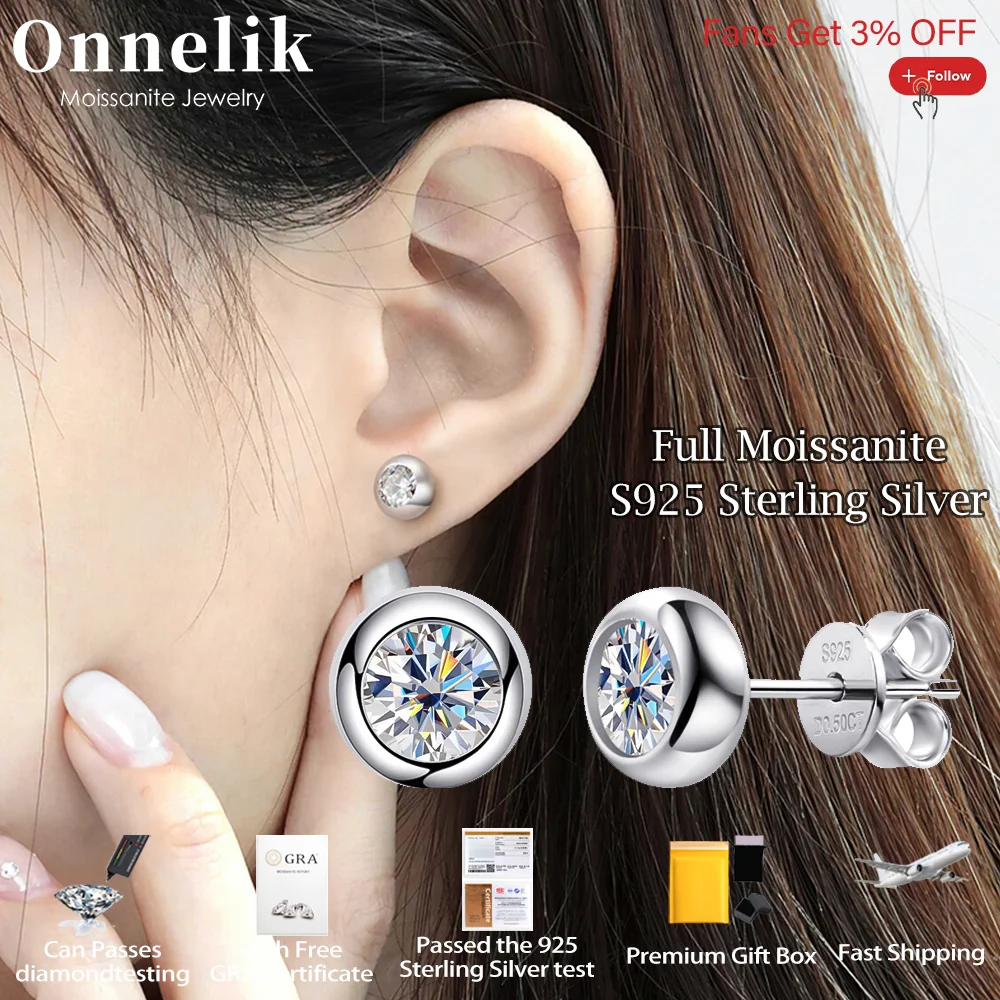 

Onnelik Full VVS1 5mm Moissanite with GRA Bubble Earring 925 Sterling Silver for Women Sparkling Classic Wedding Fine Jewelry