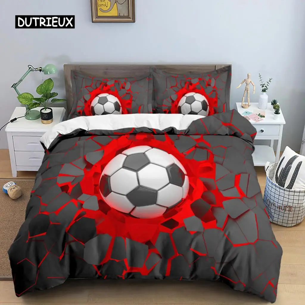 

Cartoon Football Duvet Cover Colored Graffiti Sports Theme for Boys Teens Bedroom Decorations Bedding Set Football Lovers' Gift