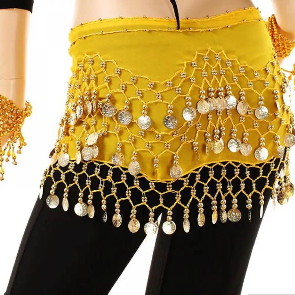 

Lady Women Belly Dance Hip Scarf Accessories 3 Row Belt Skirt With Gold bellydance Tone Coins Waist Chain Wrap Adult Dance Wear