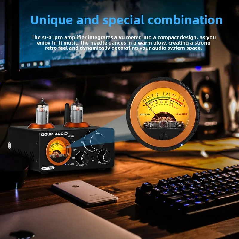 Bluetooth 5.0 Tube 200W Amplifier Optical Coaxial Computer USB Sound Card USB Flash Drive Full Decoding Tube Amplifier VU Meter