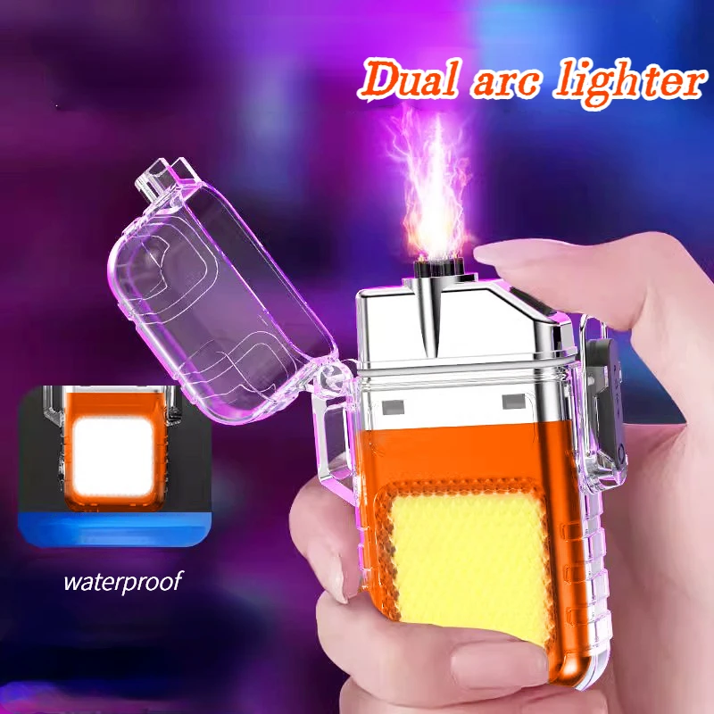 Double Arc Rechargeable Llighter Lighting Outdoor Multifunction Flashlight Dual Arc Lighter Waterproof  Gadgets for Men