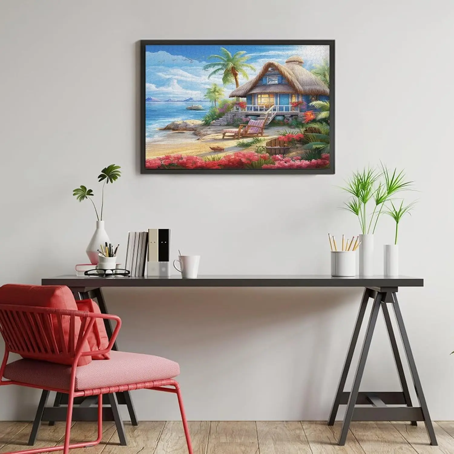 300/500/1000 Stück Strand-Bungalow-Puzzle aus Holz, perfektes Geschenk für Anfänger und Erwachsene, Schlafzimmer, Wohnzimmer, Spielzimmer, Dekoration