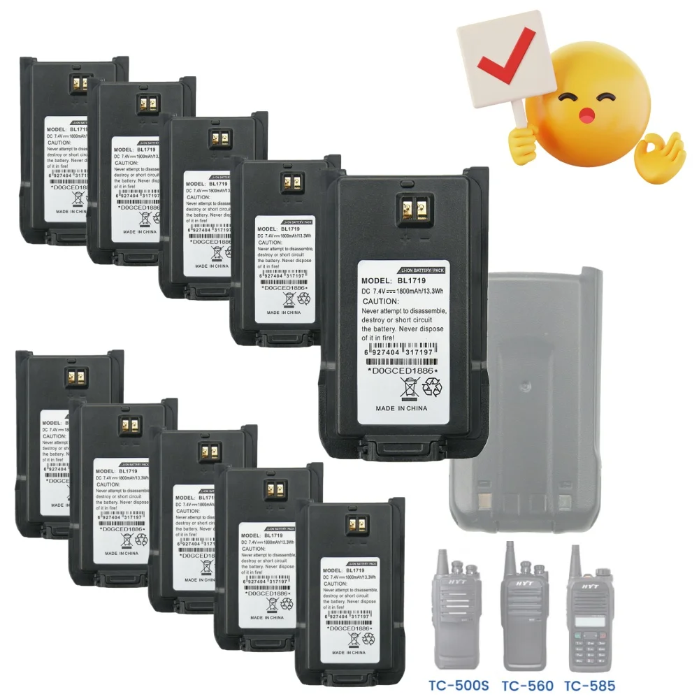 

10PCS HYT BL-1719L 1800mAh Replacement Li-ion Battery for Hytera TC-500S TC-508 TC-518 TC-560 TC-585 TC-446S Two-Way Radios