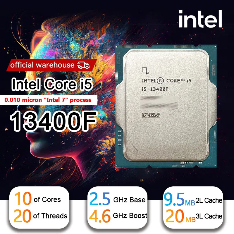 New Intel Core i5 13400F CPU i5-13400F 2.5 GHz Ten cores - sixteen threads 10NM L3=20M 65W LGA 1700