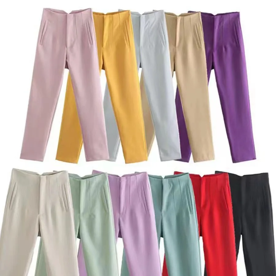 

Women's Straight Leg Casual Pants Slimming Tuck Pleat Micro Stretch Color Formal Pants Comfortable Fashionable Trousers