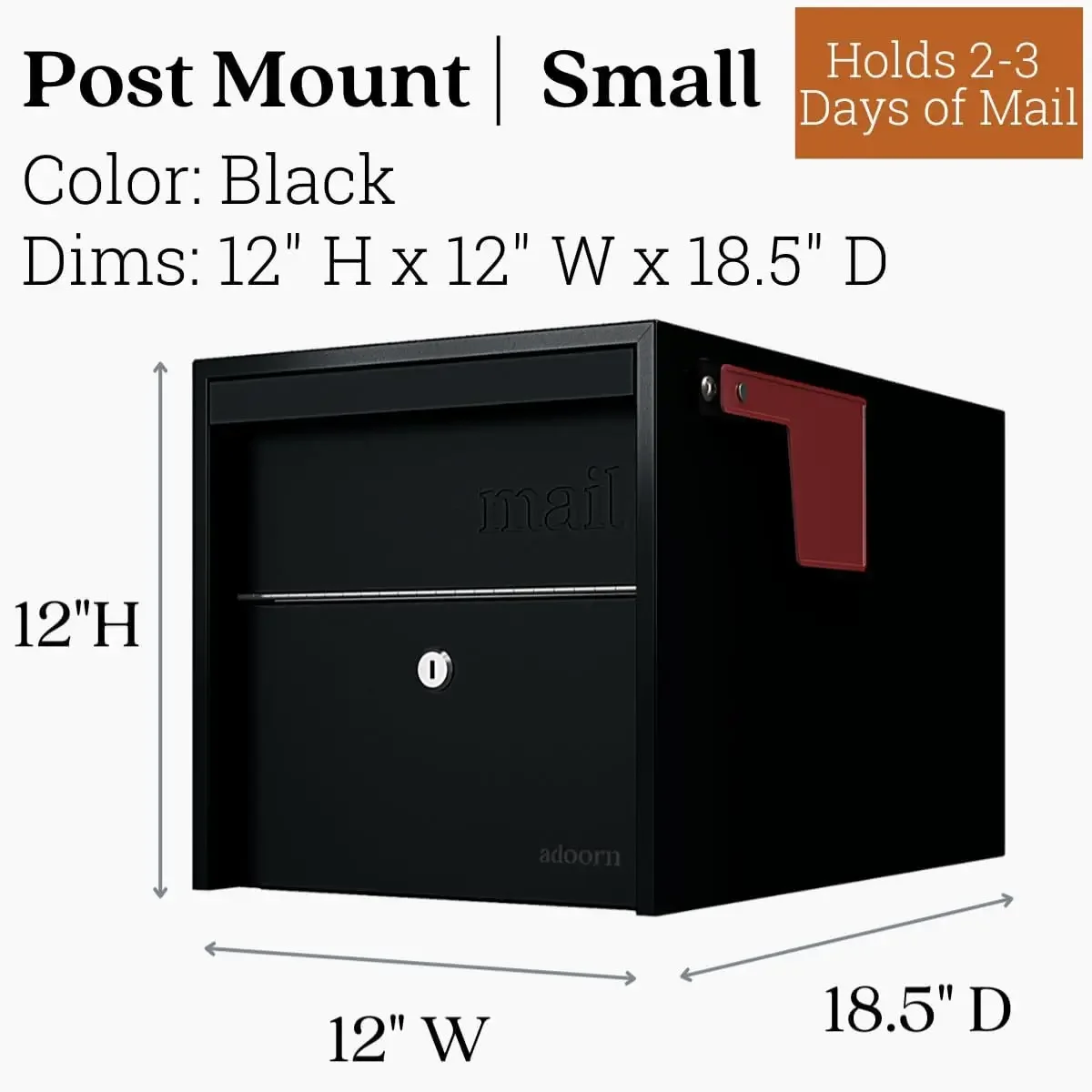 Mailbox | Small (Black), Size 12 x 12 x 18.5 (HxWxD) Anti-Theft Locking Mailbox with 2 Keys, Modern Mailbox with Flag