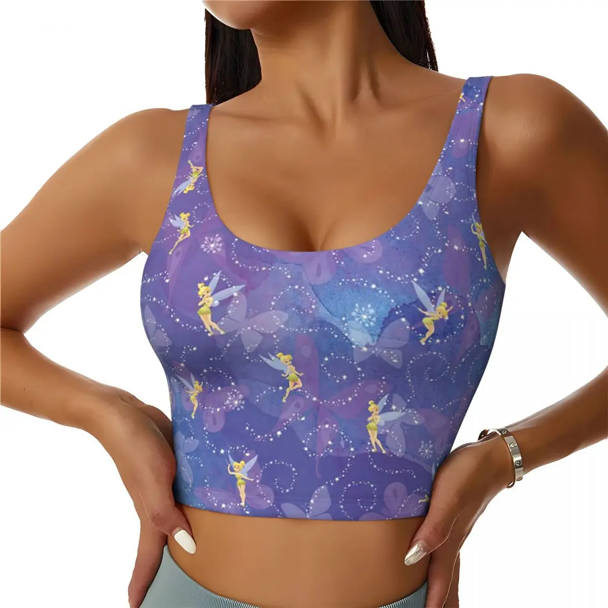 Custom Tinker Bell Photography Sports Bra Women's High Impact Workout Yoga Crop Top