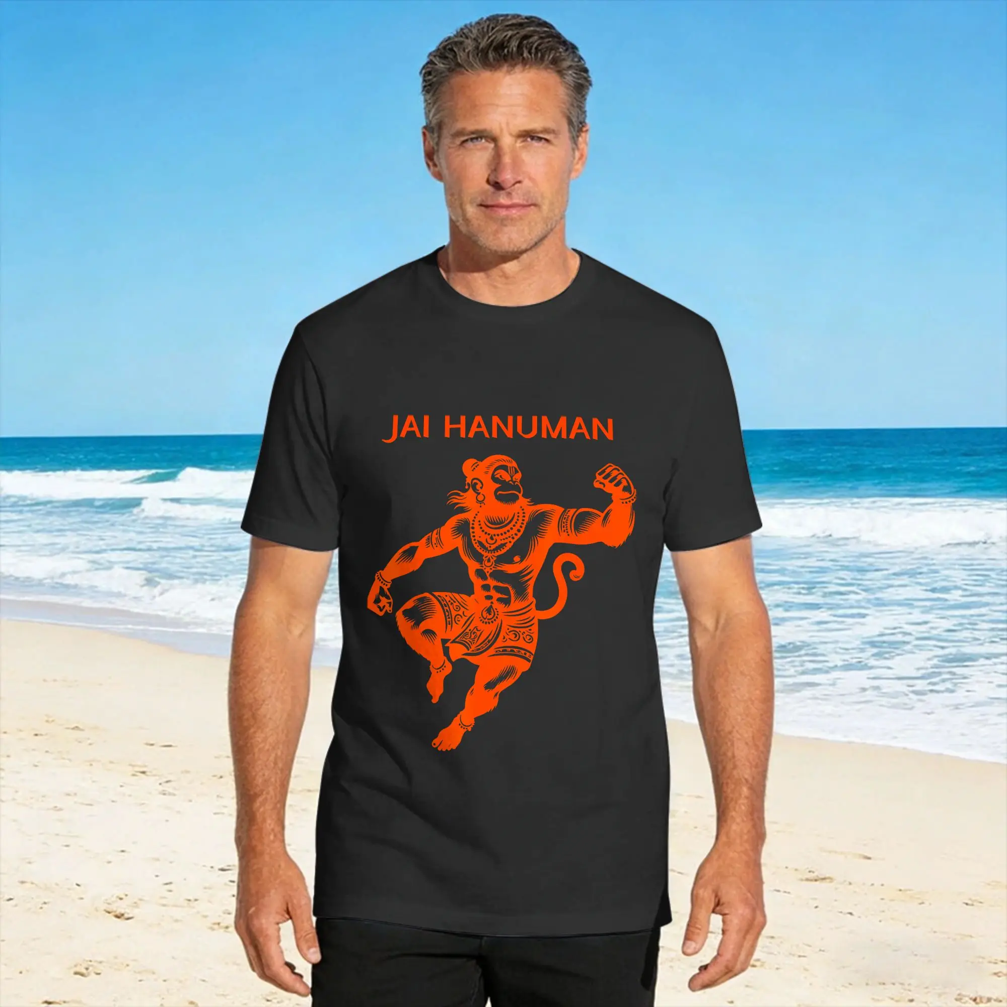 Hanuman Bajrang Bali Jai Hindu God Warrior Ramayan Art T-Shirt Beach Pure Cotton T-Shirts For Men Printed Tee Shirt Vintage Tops