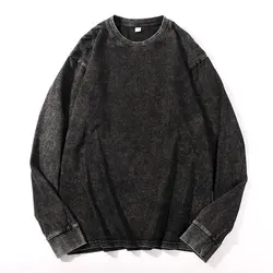 Y2K Fashion Mens Streetwear Black T Shirt Autumn New Washed Cotton Vintage Solid O Collared Long Sleeve T Shirt For Men Techwear
