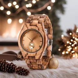 Reloj de oro de lujo para mujer, relojes de pulsera de madera de moda informal, esfera de diamante simulado, aniversario, regalos personalizados para damas