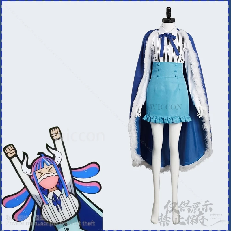 Ulti cosplay anime jaqueta saia azul manto laço sexy vestido lolita traje chifre peludo conjunto para mulher meninas halloween personalizado