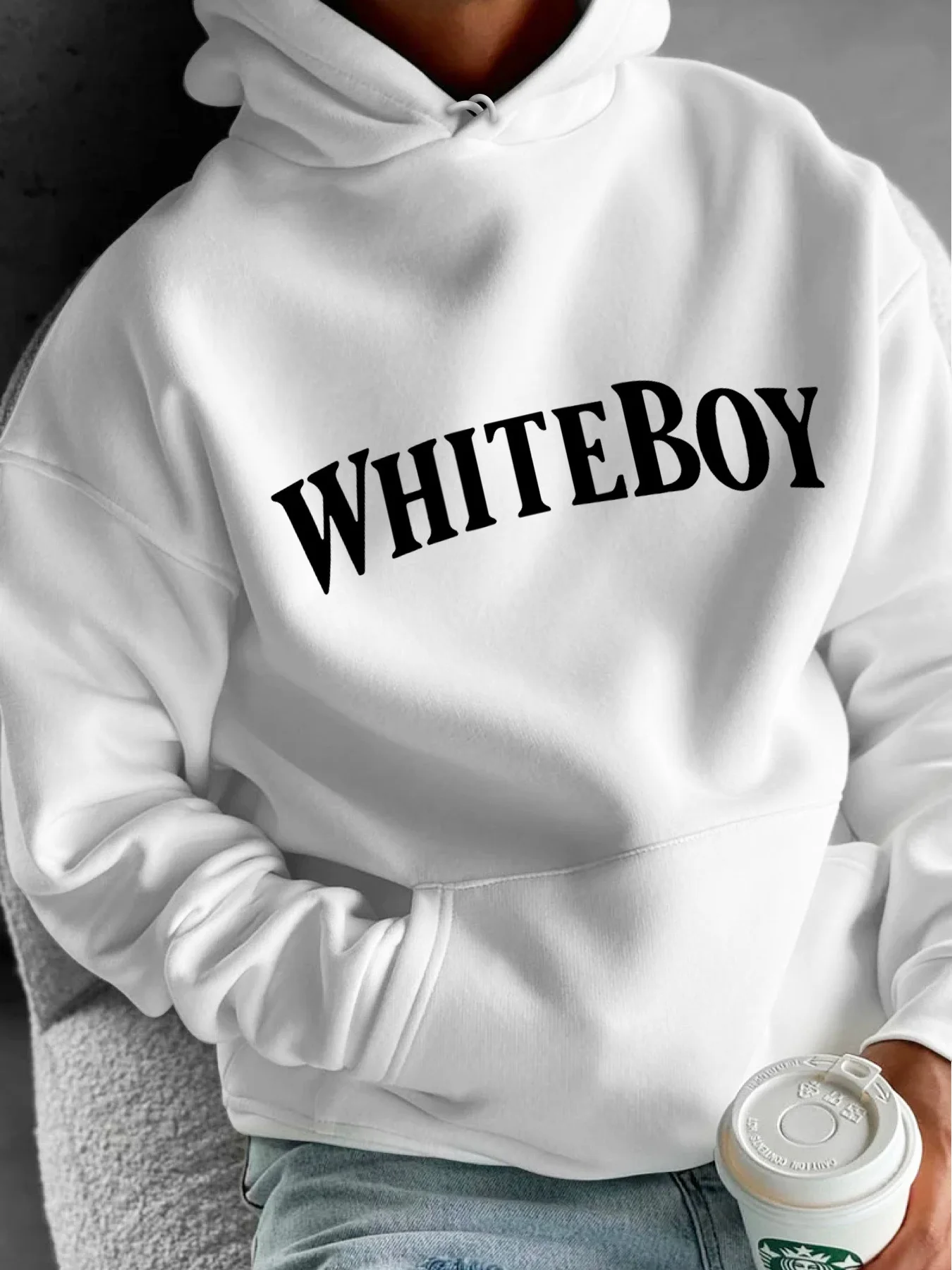 Men'S WHITEBOY Fleece Hoodie - Soft, Warm Autumnwinter Streetwear with Kangaroo Pocket, Adjustable Drawstring Neck, and Ribbed Cuffs - Ideal for Casual Activities and Gifting, Everyday Hoodie Bold Graphic Hoodie Soft Fabric Hoodie, Essential Hoodie
