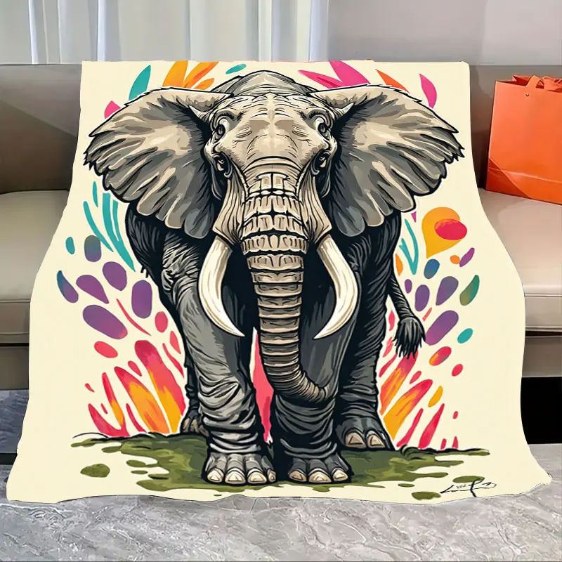 

1pc Flannel Blanket Colorful Elephant Print Throw Blanket for Cozy Living Room Decor
