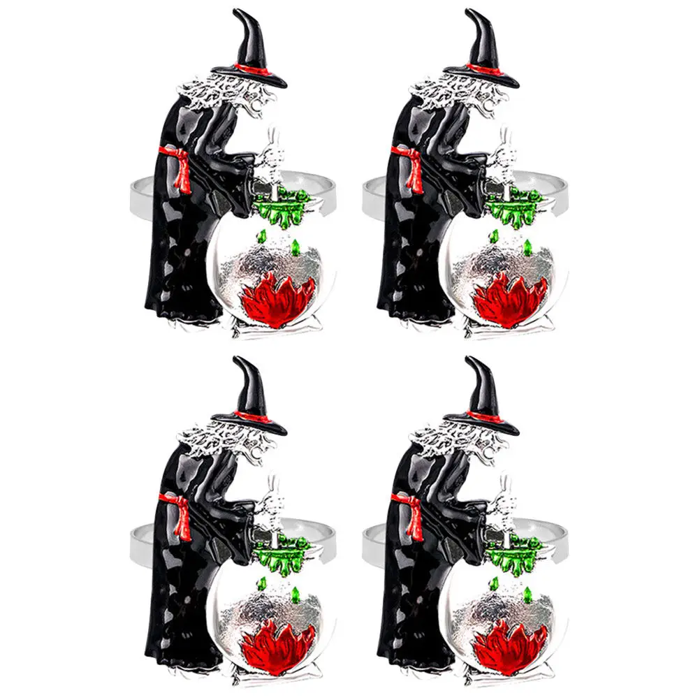 4Pcs Halloween Witch Napkin Rings Metal Witch Shaped Napkin Holders Party Table Decoration Halloween Decor