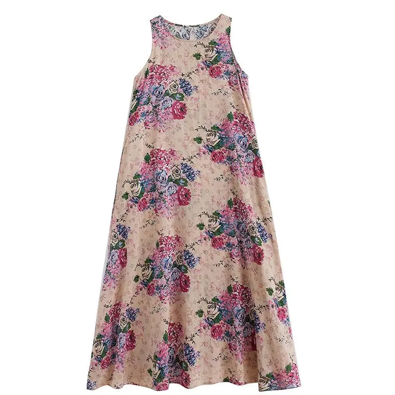 Vestido holgado de lino y algodón para mujer, ropa de estilo étnico, informal, ajustado, Retro, estampado bohemio, talla grande, novedad de verano, Z19, 2023