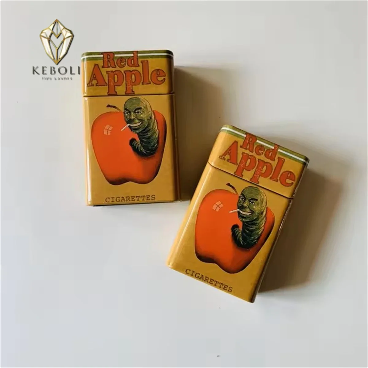 Red Apple Windproof Cigarette Case - 20 Capacity Metal Tin, Free Ship