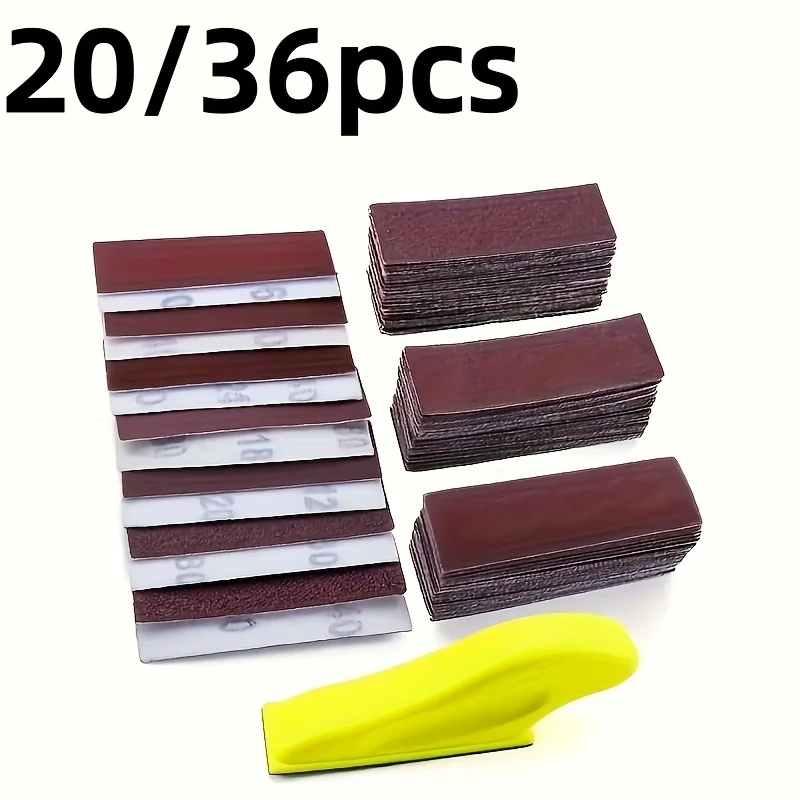 20/36Pcs DIY Hand Sandpaper Mini Sander Kit Loop Sander Paper Assorted Grit Wet Dry Hook Loop Sandpaper For Wood Projects