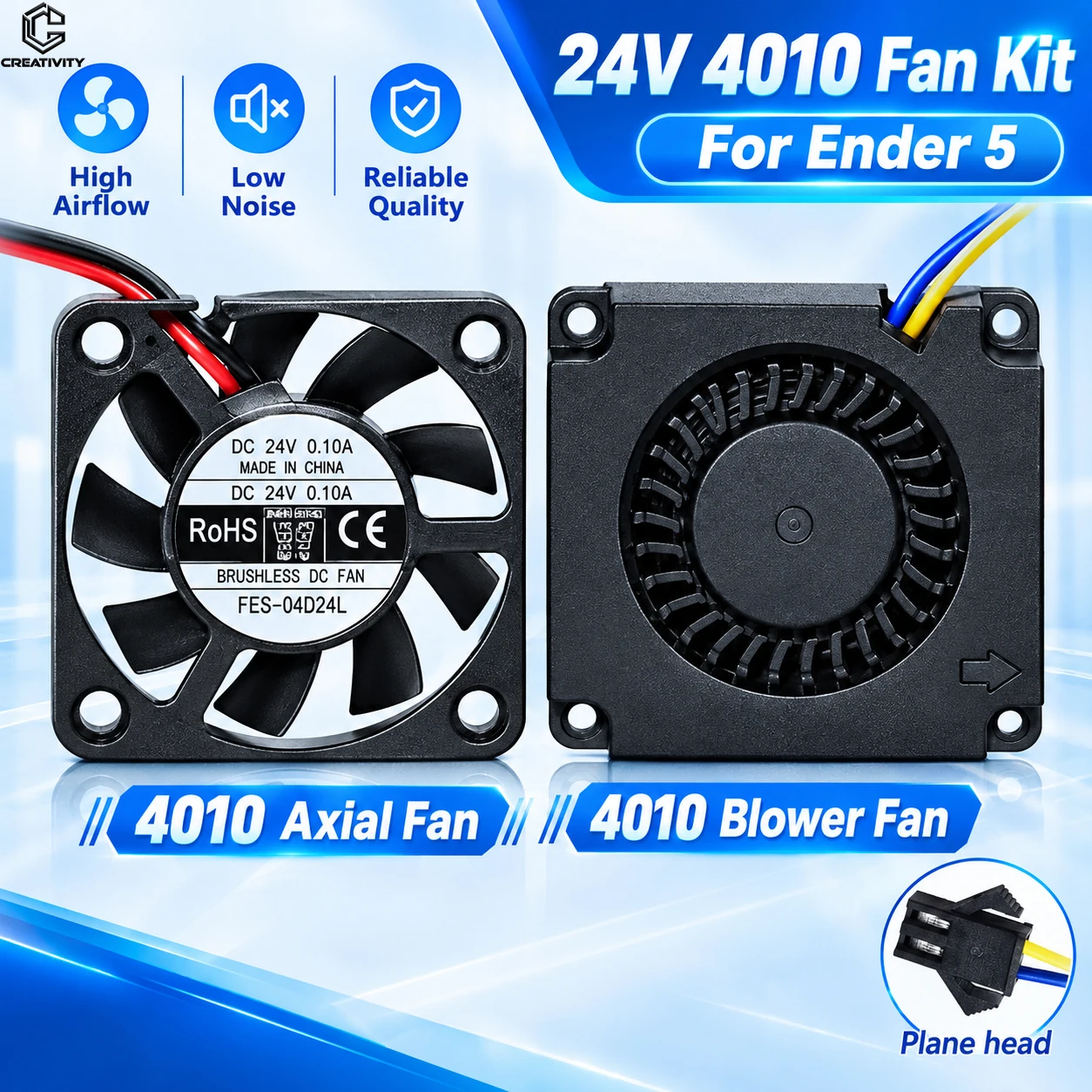 Ender-5 Fan Kit DC 24V 4010 Blower+Axial Cooling Fan with Air Duct Aircraft Terminal L950mm Cable Low Noise Brushless Motor Fan