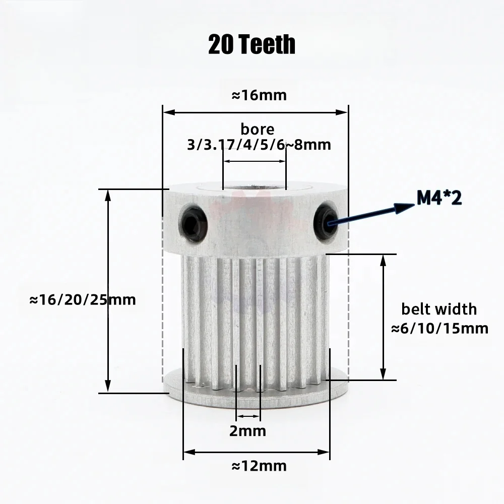 Belt pulley kit 20T 80T 2GT bandwidth 15mm speed ratio 1:4 Bore 5~12mm for 3D printer synchronous wheel 2M GT2 belt pulley kit