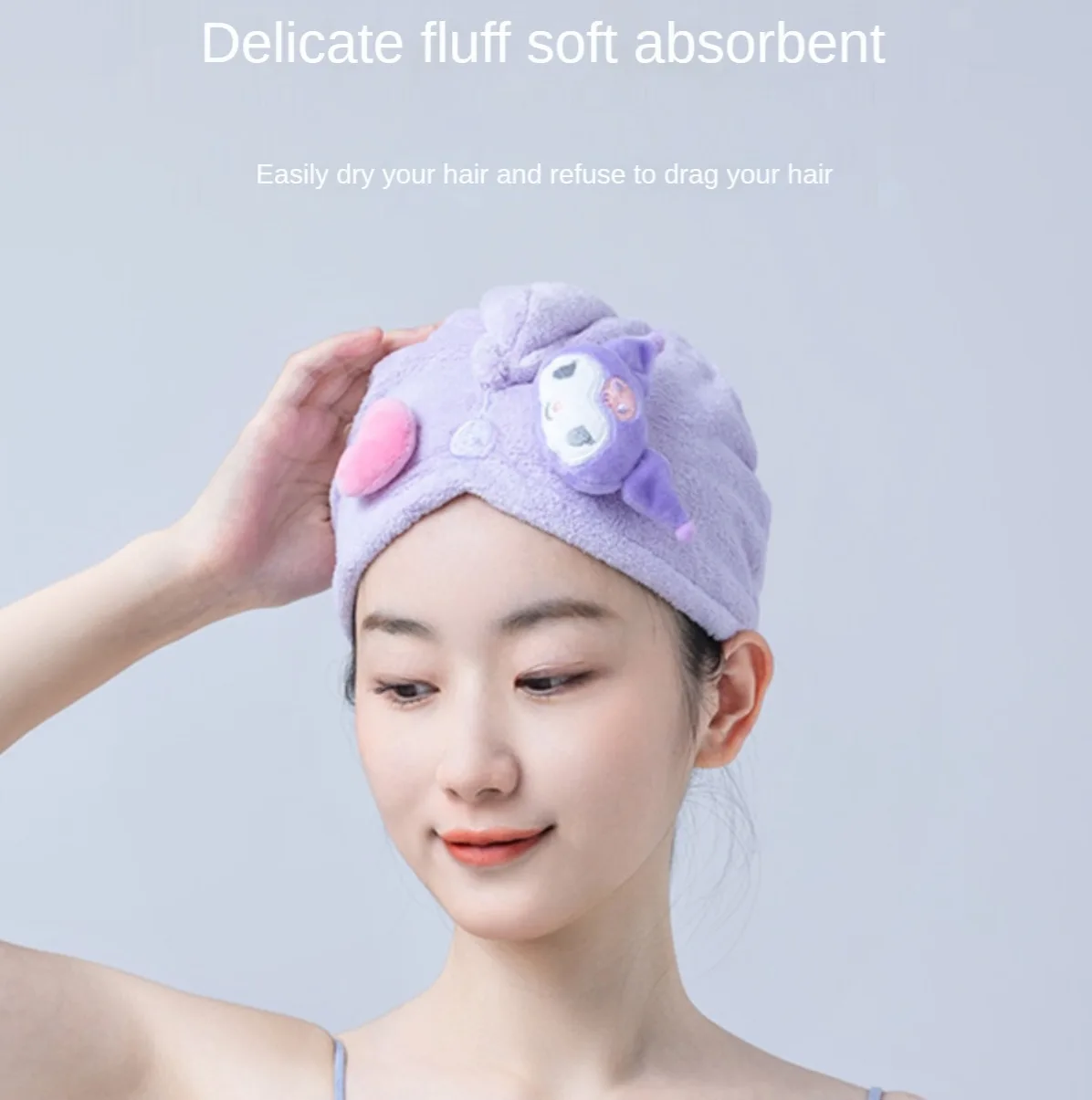 Saniro Quick Drying Towel for Hair Towel for drying hair Kuromi Towel Carton Shower Cap for woman hair