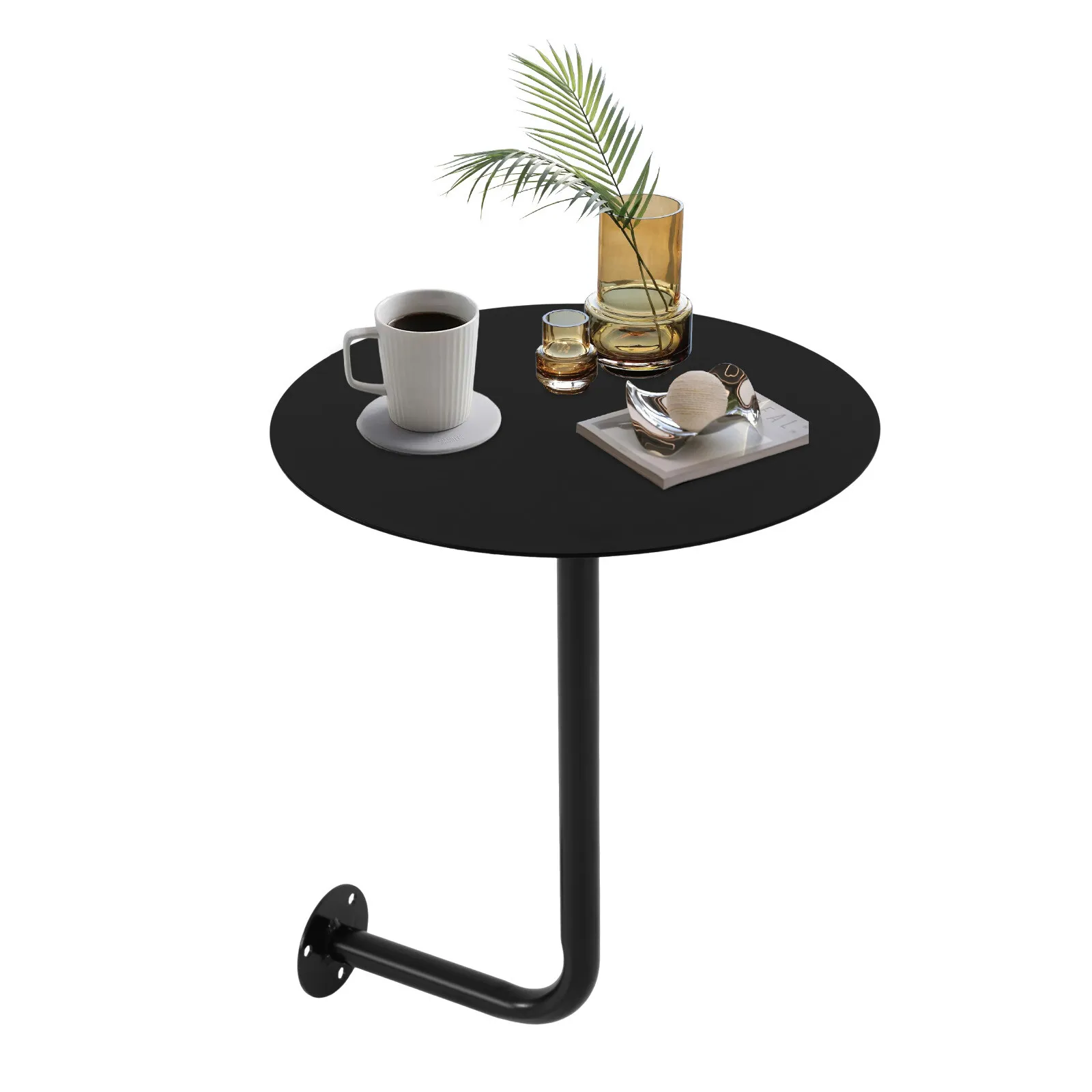 Wall-Mounted Black Wrought Iron Round Bar Table, 17.72in Height, Space-Saving Design for Small Spaces
