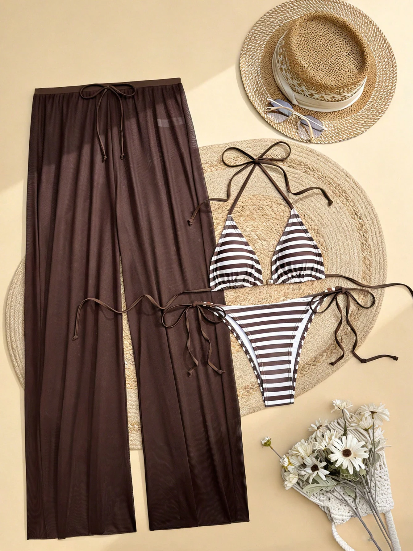 Striped 3 Piece Micro Thong Bikini Set Swimwear with Trousers Sexy Swimsuit Woman 2026 Bikinis Mujer Beachwear Bathing Suit