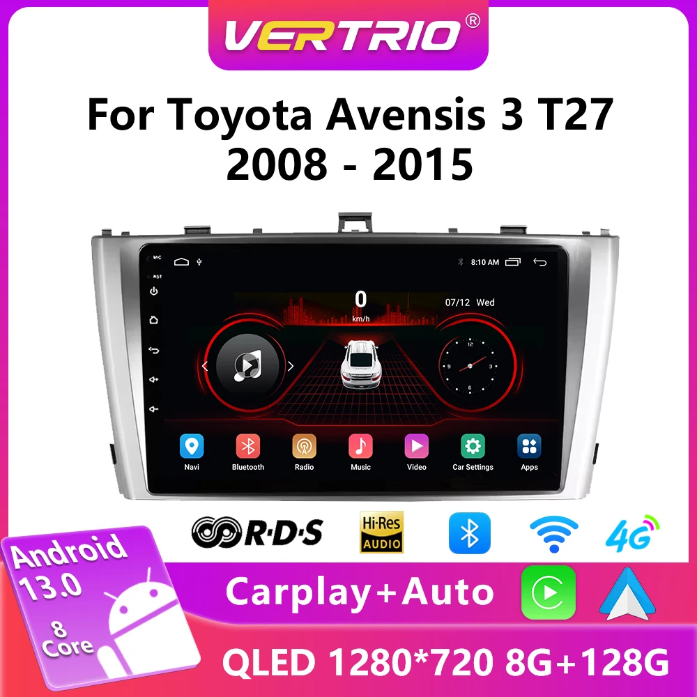 

For Toyota Avensis 3 T27 2008-2015 Android 13 Auto Car Radio Multimedia GPS Navigation Video Player 2 din DVD Stereo 4G Carplay