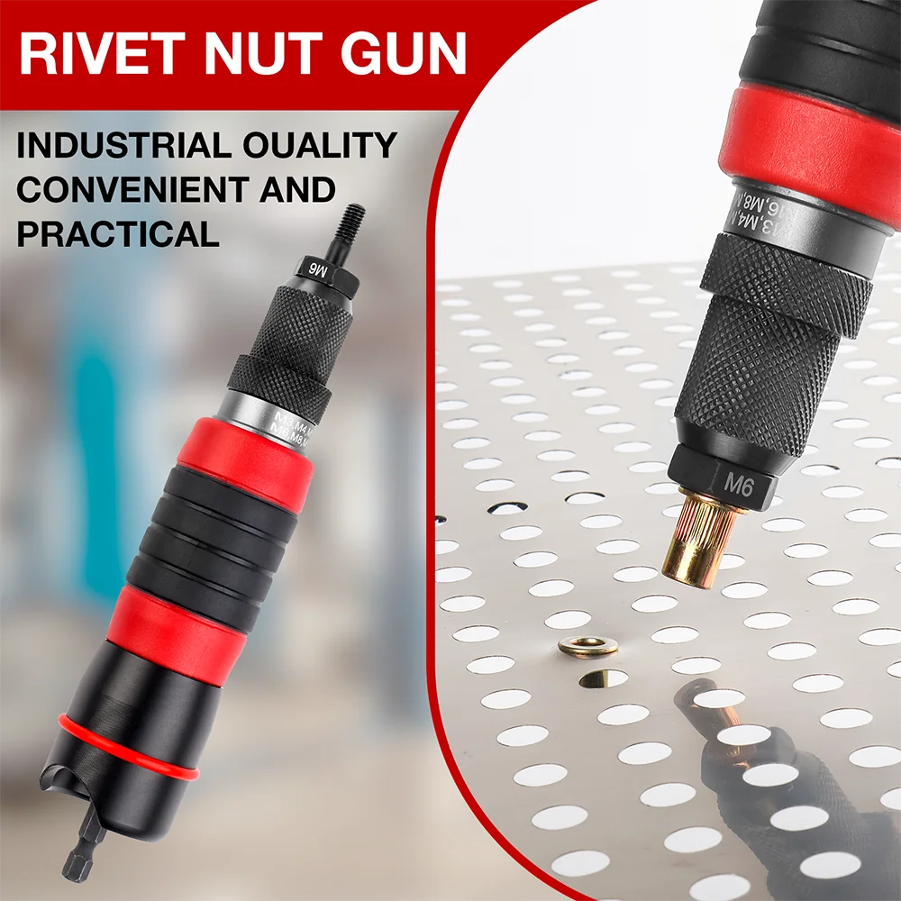 M3 M4 M5 M6 M8 M10  Electric Rivet Nut Adapter, Cordless Home Rivet Gun, Including Tools Box, 3-12mm Drill Bit, Riveting Tools，