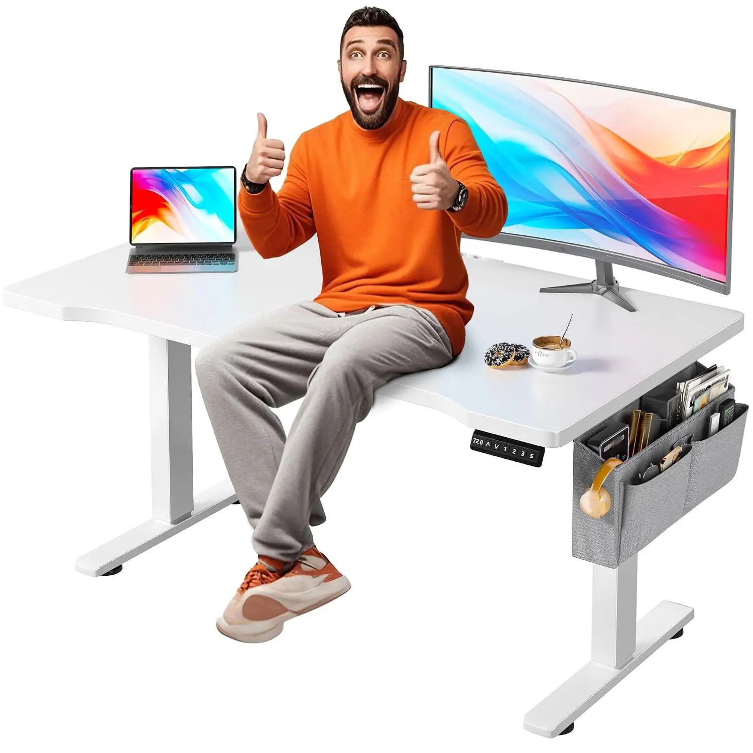 55 X 24 Height Adjustable Electric Standing Desk,White, Customized