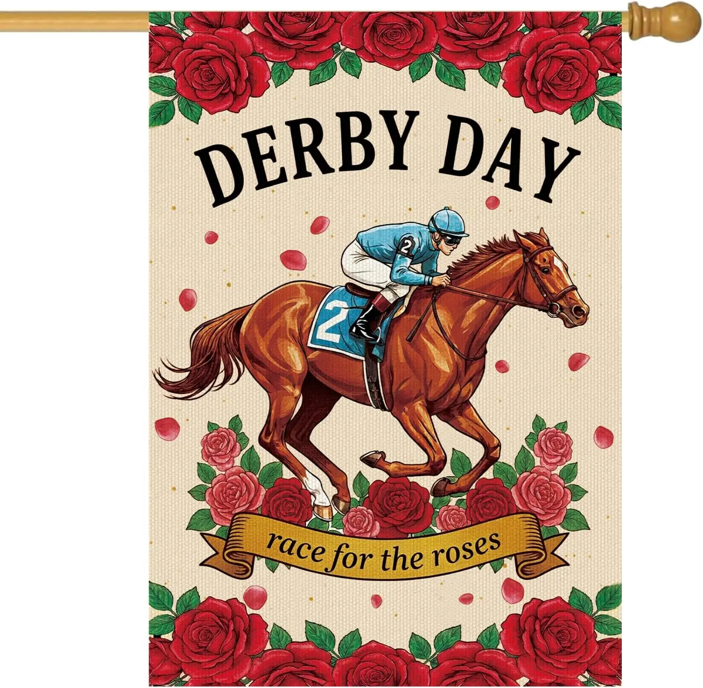 Kentucky Horse Flag Decorations, Race for the Roses Duble Sided Yard Flags for Outdoor Decorations, Horse Racing Party Banne uui