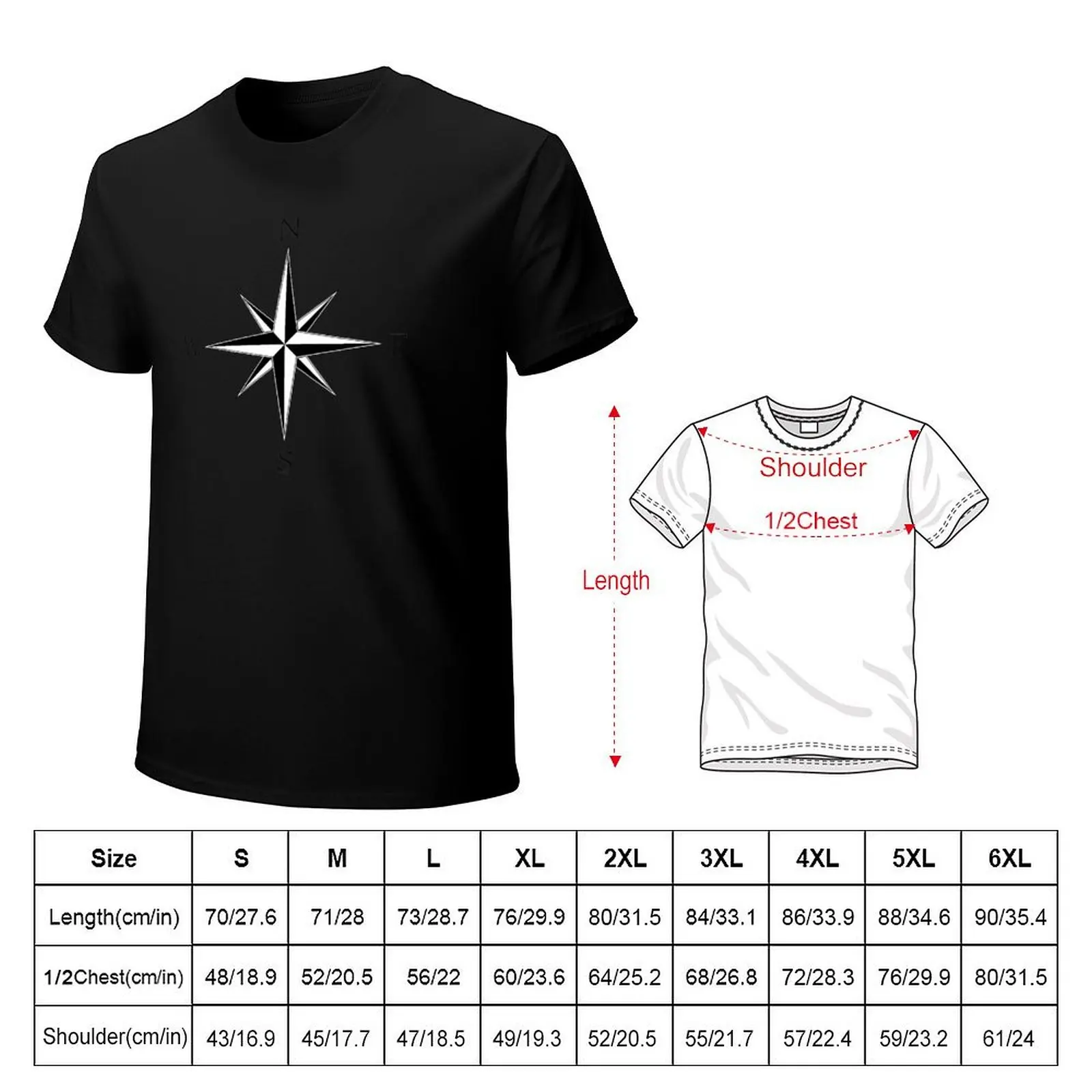 Wind rose compass sailing map white T-Shirt Vintage Style Printed Top