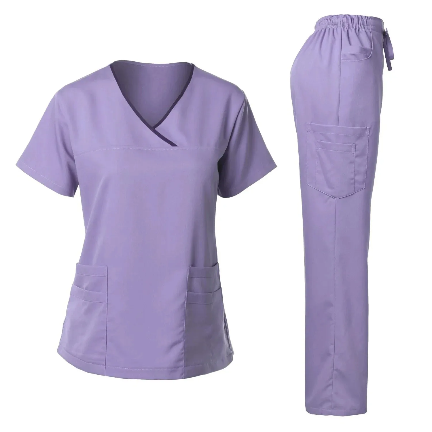 Uniformes médicos hospitalares para mulheres, Scrubs Tops, Calça reta, Conjunto de roupas cirúrgicas, Enfermeiros Acessórios, Beleza Spa Workwear