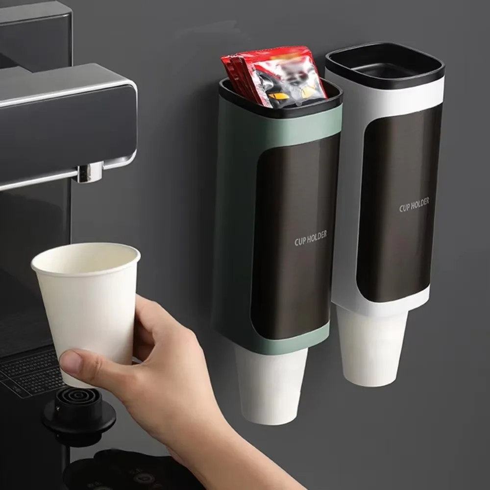 Tempat Gelas Tempel Dinding Tanpa Paku Hemat Ruang Plastik Otomatis Tahan Air untuk Gelas Sekali Pakai