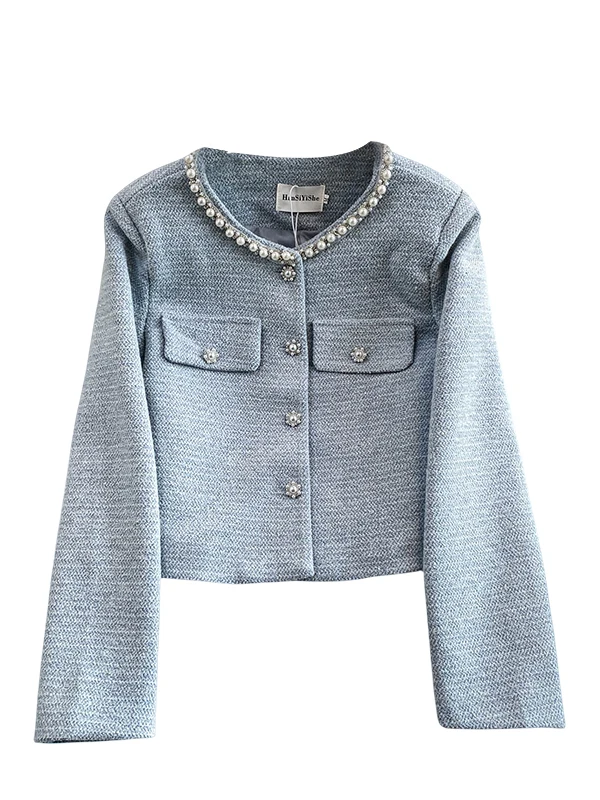 ملابس خارجية نسائية دائرية بأزرار ترتر من iny ملابس خارجية شتوية من الصوف سترة لطيفة ومشرقة #5