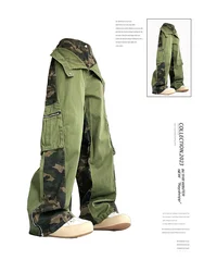 Women's Green Patchwork Y2k Jeans Vintage Baggy Denim Trousers Aesthetic Harajuku Jean Pants Japanese 2000s Style Trashy Clothes
