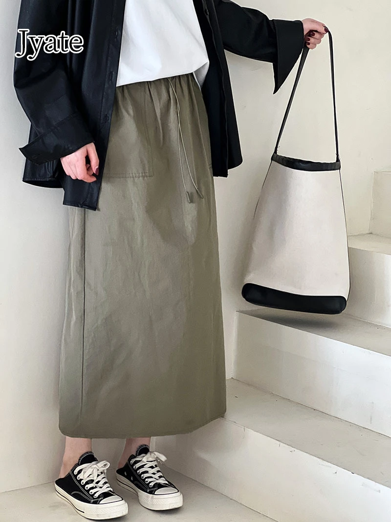 

Jyate Retro Drawstring Workwear Skirt Summer Fashion Thin High Waist Straight Women's Skirts Loose Casual Street Woman Clothes