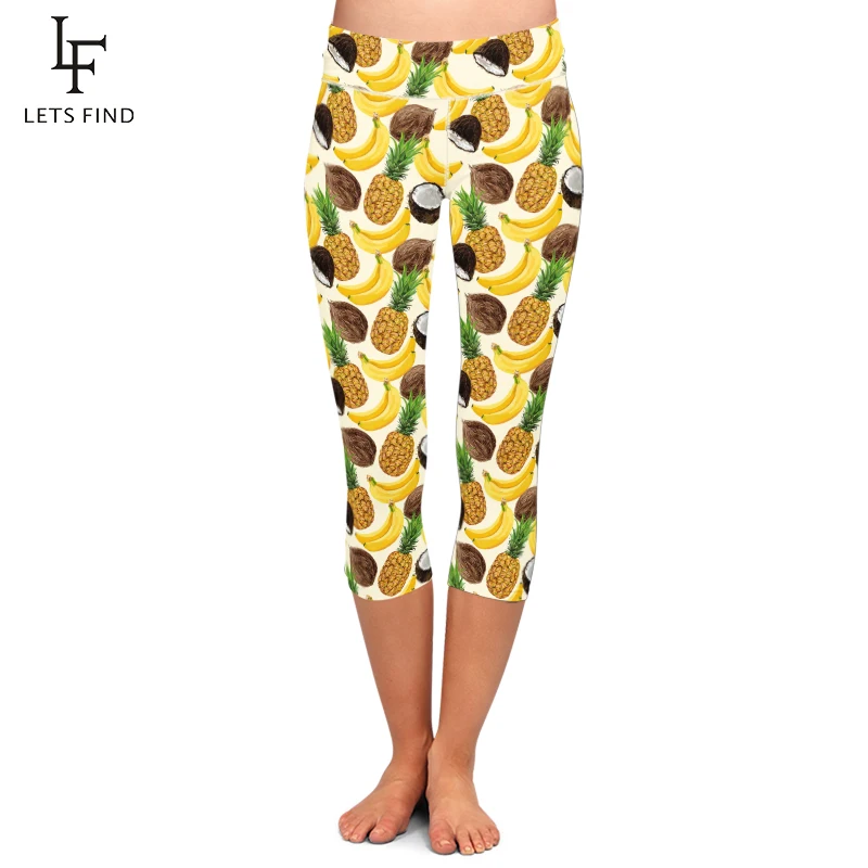 Verão cintura alta mulheres capri leggings alta elástica sem costura frutas imprimir meados de bezerro 3/4 fitness legging