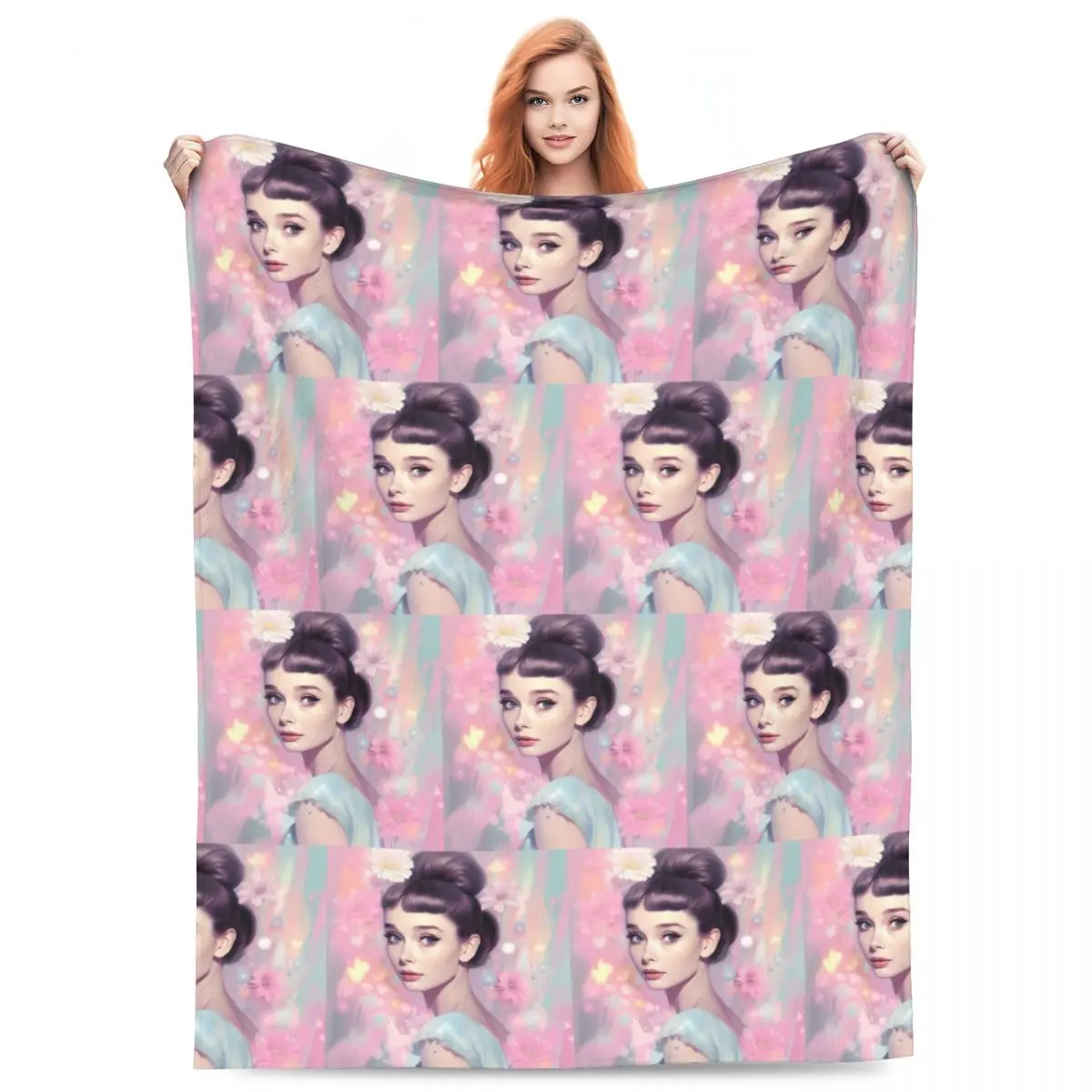 Audrey Hepburn Blankets Flannel Sofa Throw Blanket Portable for Home Bedroom Throws Bedspread Quilt